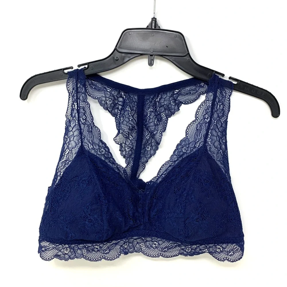 Gilligan & O'Malley Bralette Bra Size Large Blue Lace Racerback Wireless